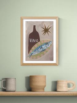 EAST END PRINTS Jazmine Joye 'Fish Supper' Framed Print, 43.4 x 33.4cm, Oak Frame - view 2, Multi Multi