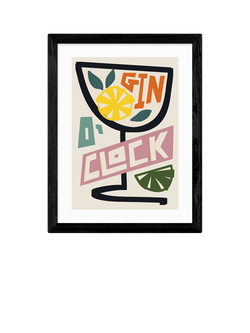 EAST END PRINTS Natalie Cass 'Gin O'Clock' Framed Print, 43.4 x 33.4cm, Black Frame, Multi Multi