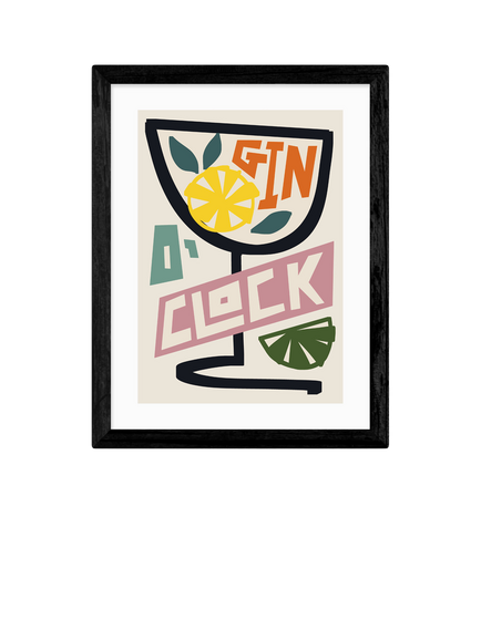 EAST END PRINTS Natalie Cass 'Gin O'Clock' Framed Print, 43.4 x 33.4cm, Black Frame, Multi Multi