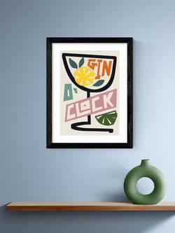 EAST END PRINTS Natalie Cass 'Gin O'Clock' Framed Print, 43.4 x 33.4cm, Black Frame - view 2, Multi Multi