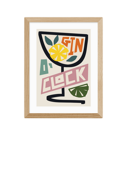 EAST END PRINTS Natalie Cass 'Gin O'Clock' Framed Print, 43.4 x 33.4cm, Oak Frame, Multi Multi