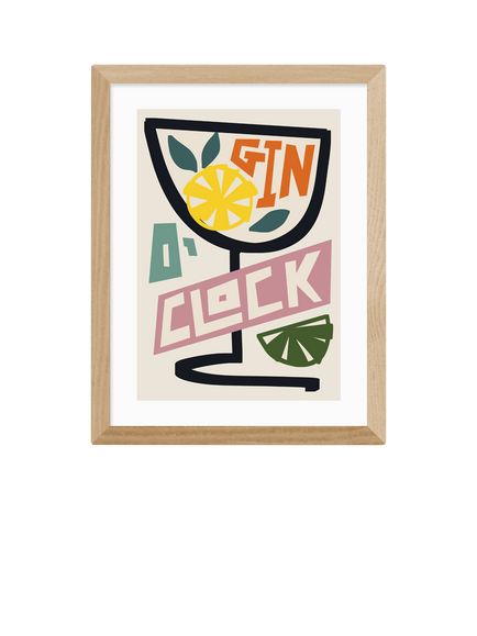 EAST END PRINTS Natalie Cass 'Gin O'Clock' Framed Print, 43.4 x 33.4cm, Oak Frame, Multi Multi