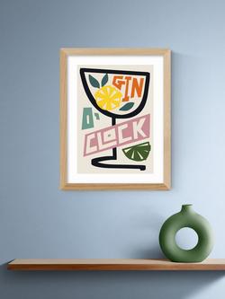 EAST END PRINTS Natalie Cass 'Gin O'Clock' Framed Print, 43.4 x 33.4cm, Oak Frame - view 2, Multi Multi