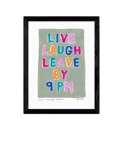 EAST END PRINTS Natalie Cass 'Live Laugh Leave by 9PM' Framed Print, 43.4 x 33.4cm, Black Frame, Multi Multi