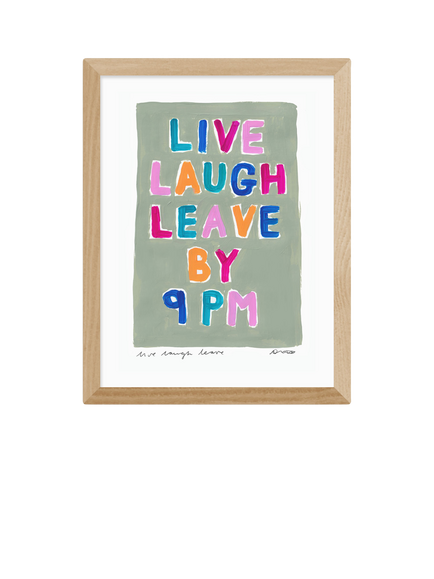 EAST END PRINTS Natalie Cass 'Live Laugh Leave by 9PM' Framed Print, 43.4 x 33.4cm, Oak Frame, Multi Multi