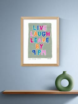 EAST END PRINTS Natalie Cass 'Live Laugh Leave by 9PM' Framed Print, 43.4 x 33.4cm, Oak Frame - view 2, Multi Multi