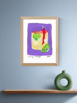 EAST END PRINTS Natalie Cass 'Spicy Margs' Framed Print, 43.4 x 33.4cm, Oak Frame - view 2, Multi Multi