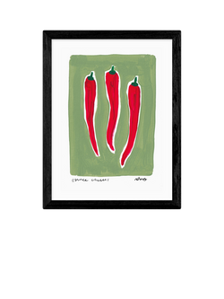 EAST END PRINTS Natalie Cass 'Three Chillis' Framed Print, 43.4 x 33.4cm, Black Frame, Multi Multi