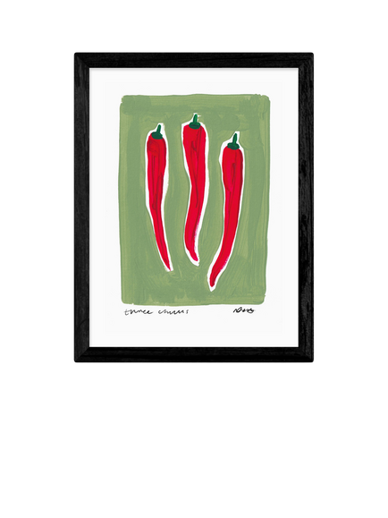 EAST END PRINTS Natalie Cass 'Three Chillis' Framed Print, 43.4 x 33.4cm, Black Frame, Multi Multi
