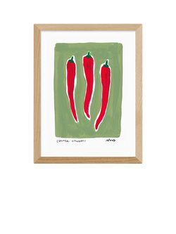 EAST END PRINTS Natalie Cass 'Three Chillis' Framed Print, 43.4 x 33.4cm, Oak Frame, Multi Multi