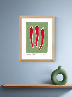 EAST END PRINTS Natalie Cass 'Three Chillis' Framed Print, 43.4 x 33.4cm, Oak Frame - view 2, Multi Multi