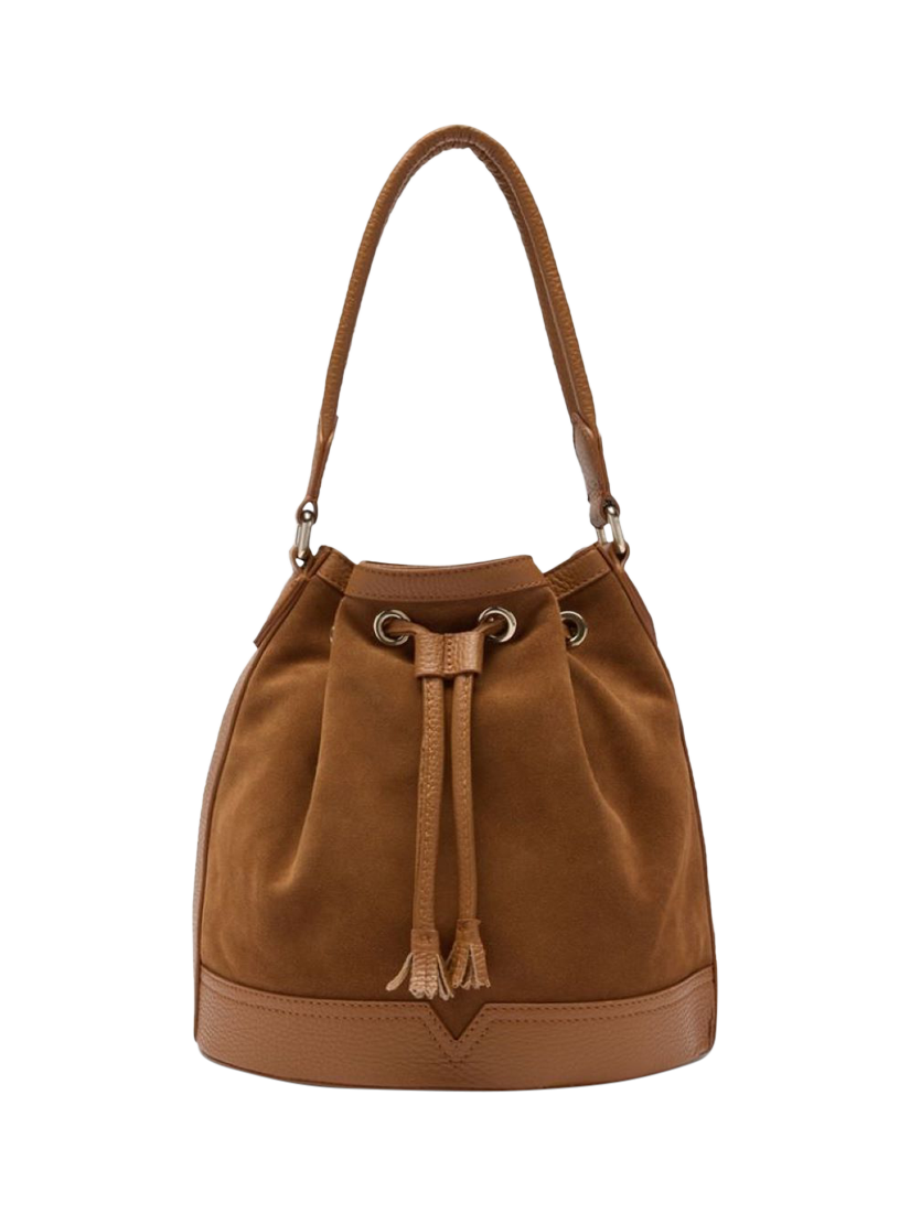 Product image 1 of 5, which shows Russell & Bromley Hessle Leather Bucket Bag, Brown