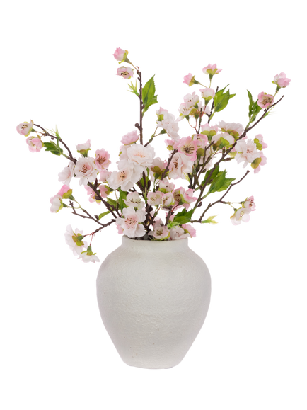 Floralsilk Artificial Fuji Blossom in Ceramic Vase, Pink, Pink
