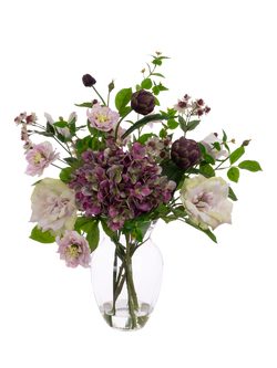 Floralsilk Artificial Hydrangea & Rose in Glass Vase, H75cm, Purple, Purple