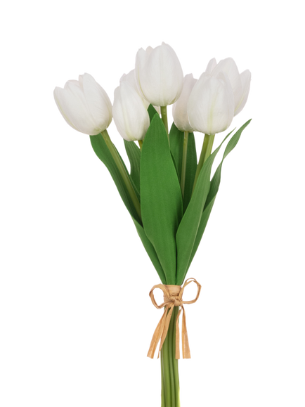 Floralsilk Artificial Tulip Bunch, 34cm, White, White
