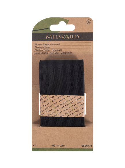 Milward Non-Roll Woven Elastic, W50mm x L2m, Black, Black