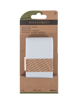 Milward Non-Roll Premium Woven Elastic, W50mm x L2m, White, White