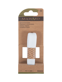 Milward Buttonhole Elastic, W15mm x L90cm, White, White