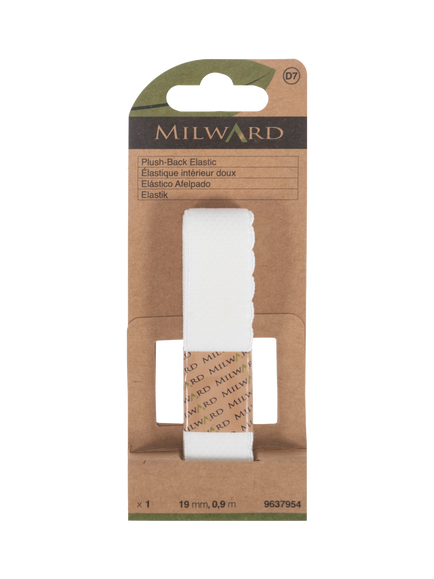 Milward Plush Back Elastic, W19mm x L90cm, White, White