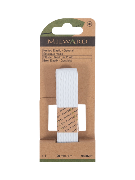 Milward Knitted Elastic, W20mm x L1m, White, White
