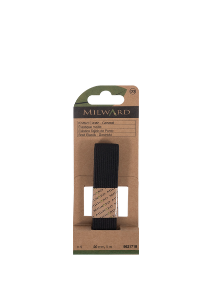 Milward Knitted Elastic, W20mm x L1m, Black, Black