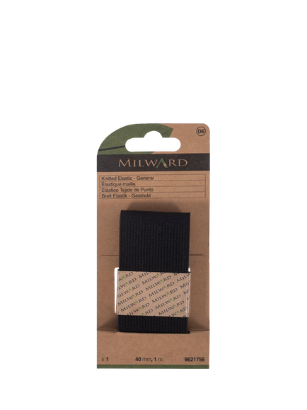 Milward Knitted Elastic, W40mm x L1m, Black, Black