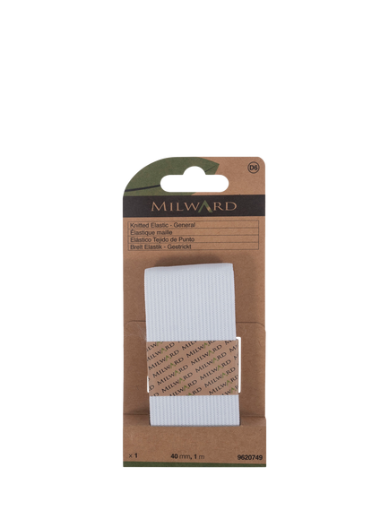 Milward Knitted Elastic, W40mm x L1m, White, White