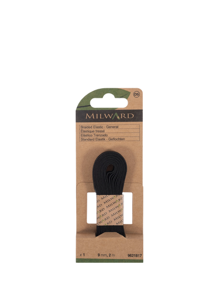 Milward Braided Elastic, W9mm x L2m, Black, Black