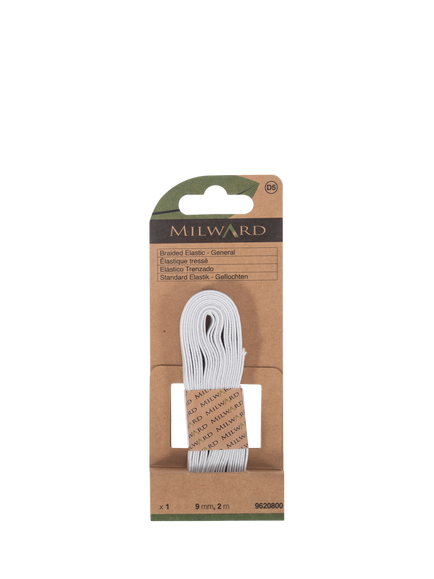 Milward Braided Elastic, W9mm x L2m, White, White