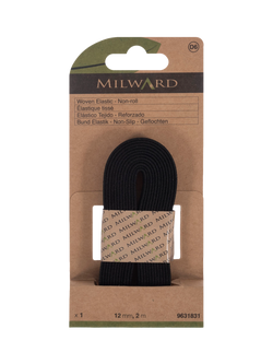 Milward Woven Non-Roll Elastic, W12mm x L2m, Black, Black