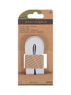 Milward Woven Non-Roll Elastic, W12mm x L2m, White, White