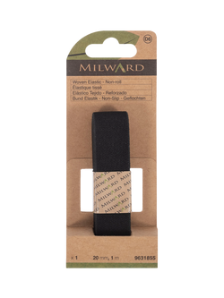 Milward Woven Non-Roll Elastic, W20mm x L1m, Black, Black