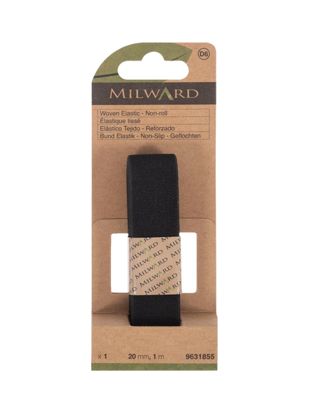 Milward Woven Non-Roll Elastic, W20mm x L1m, Black, Black