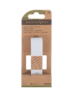 Milward Woven Non-Roll Elastic, W20mm x L1m, White, White