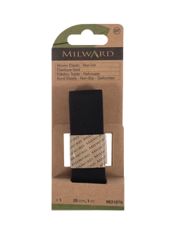 Milward Woven Non-Roll Elastic, W25mm x L1m, Black, Black