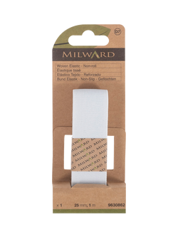 Milward Woven Non-Roll Elastic, W25mm x L1m, White, White