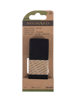 Milward Woven Non-Roll Elastic, W31mm x L1m, Black, Black