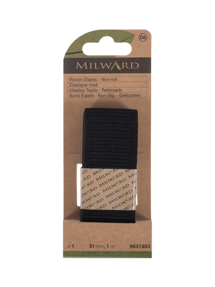Milward Woven Non-Roll Elastic, W31mm x L1m, Black, Black