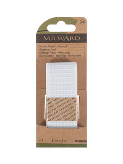 Milward Woven Non-Roll Elastic, W31mm x L1m, White, White