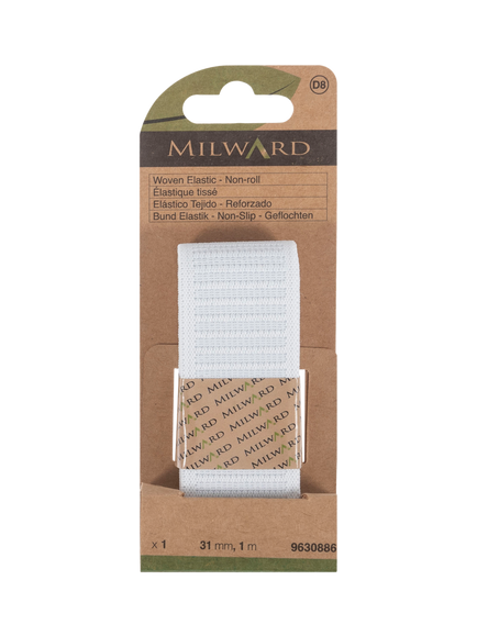 Milward Woven Non-Roll Elastic, W31mm x L1m, White, White