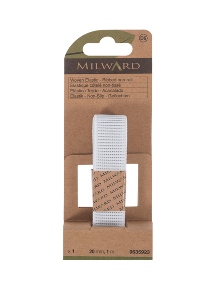 Milward Webbed Elastic, W20mm x L1m, White, White