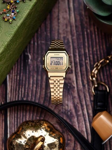 Casio Vintage LA680 Women's Digital Bracelet Strap Watch, Gold - view 2, Gold
