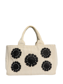Pre-loved Prada Canvas Floral Applique Tote Bag, Neutral, Neutral