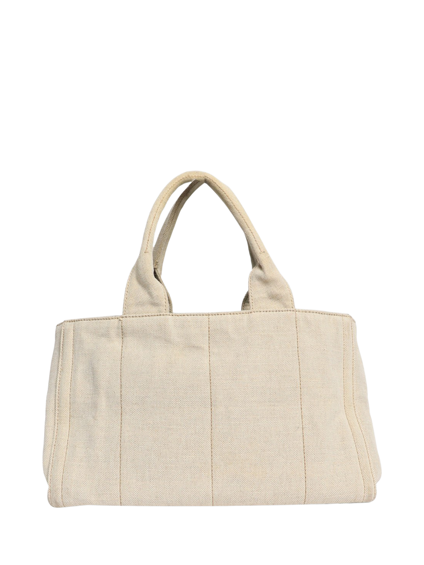 Product image 3 of 8, which shows Pre-loved Prada Canvas Floral Applique Tote Bag, Neutral