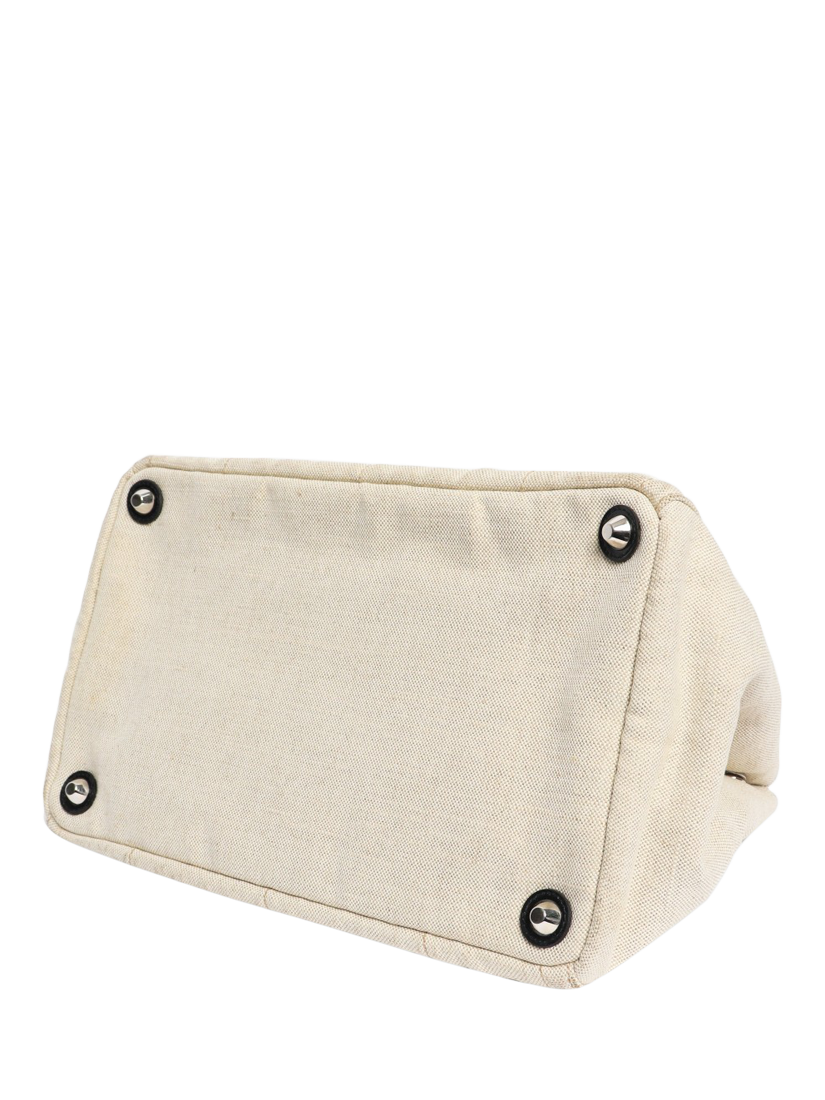 Product image 4 of 8, which shows Pre-loved Prada Canvas Floral Applique Tote Bag, Neutral