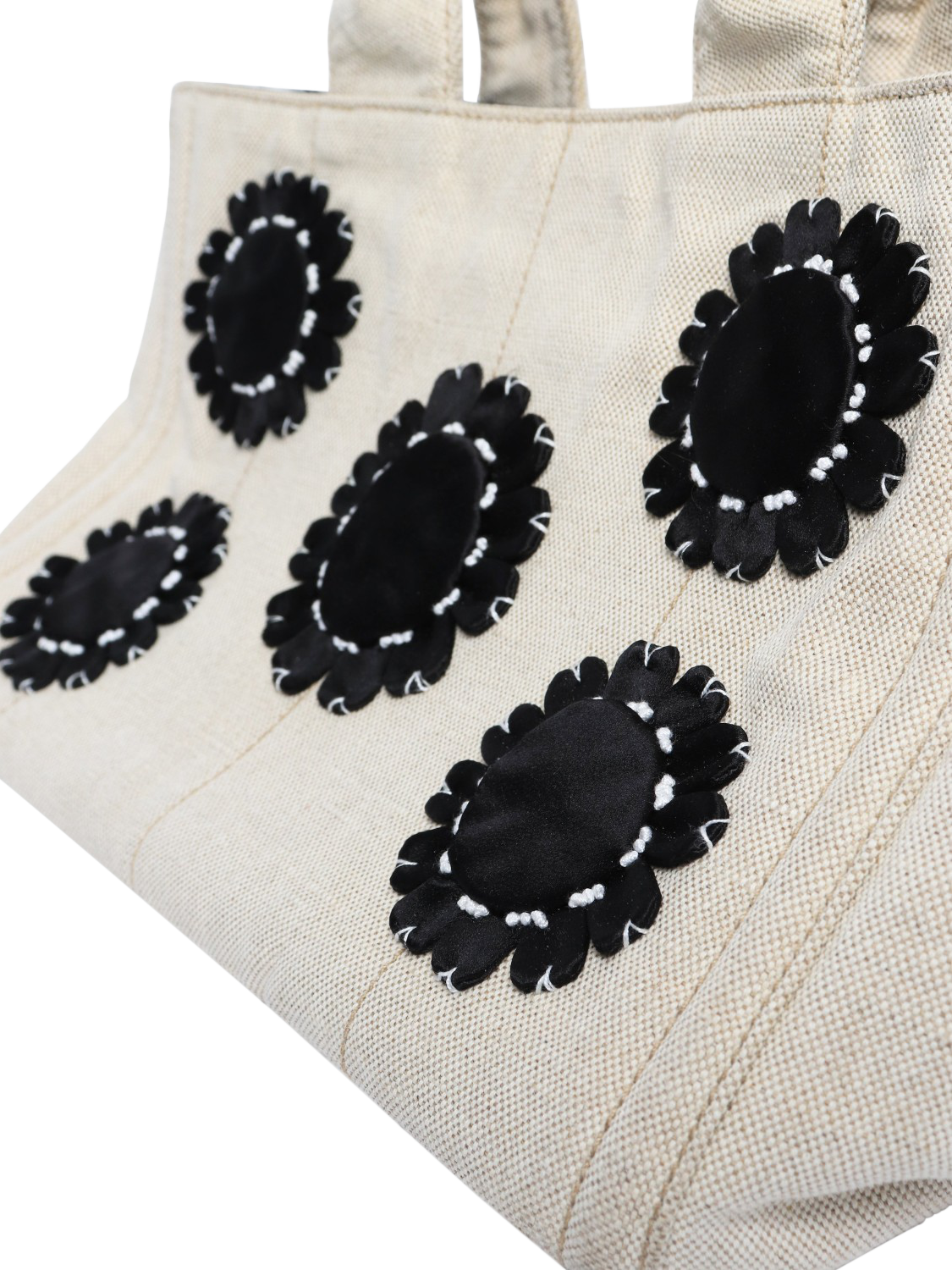 Product image 7 of 8, which shows Pre-loved Prada Canvas Floral Applique Tote Bag, Neutral