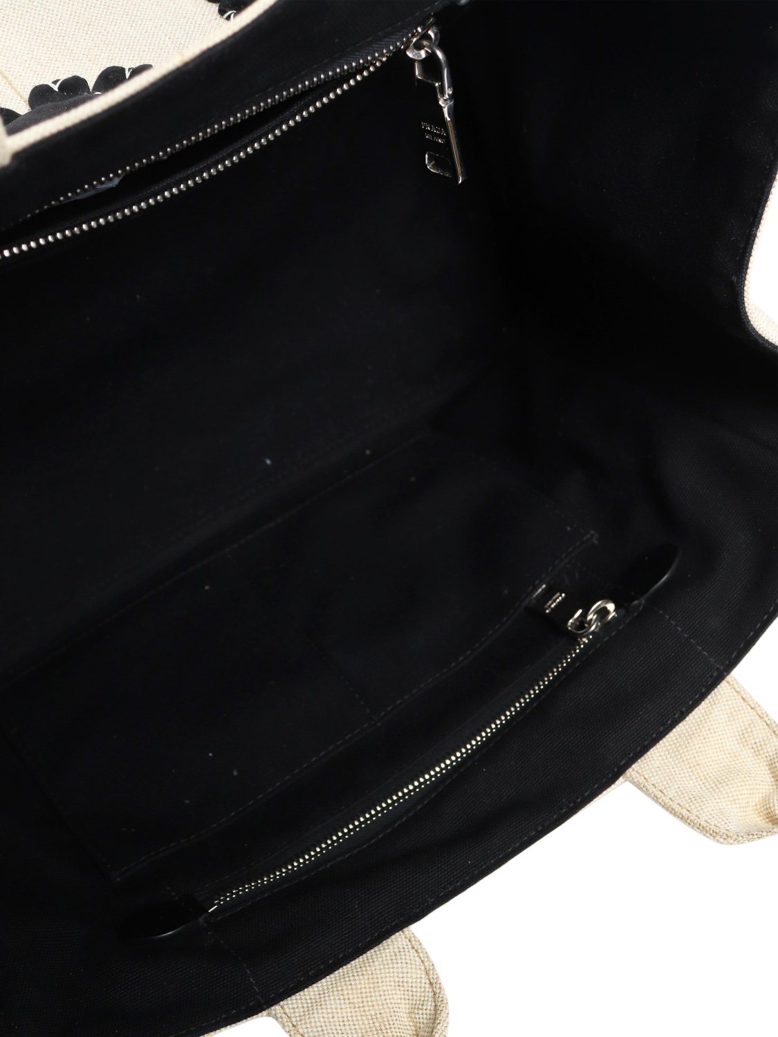 Product image 8 of 8, which shows Pre-loved Prada Canvas Floral Applique Tote Bag, Neutral