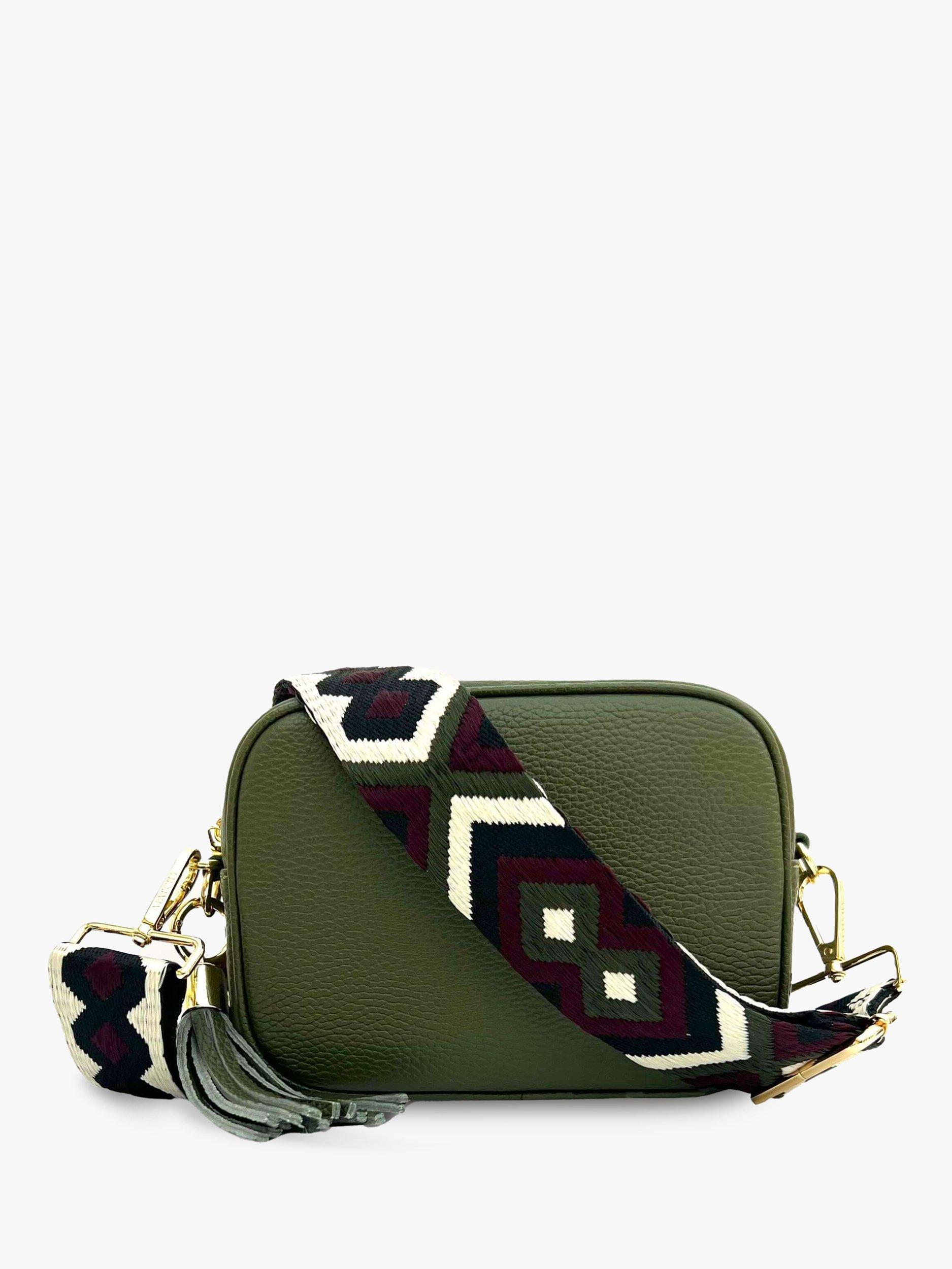 Product image 1 of 5, which shows Apatchy London Leather Cross Body Bag, Olive