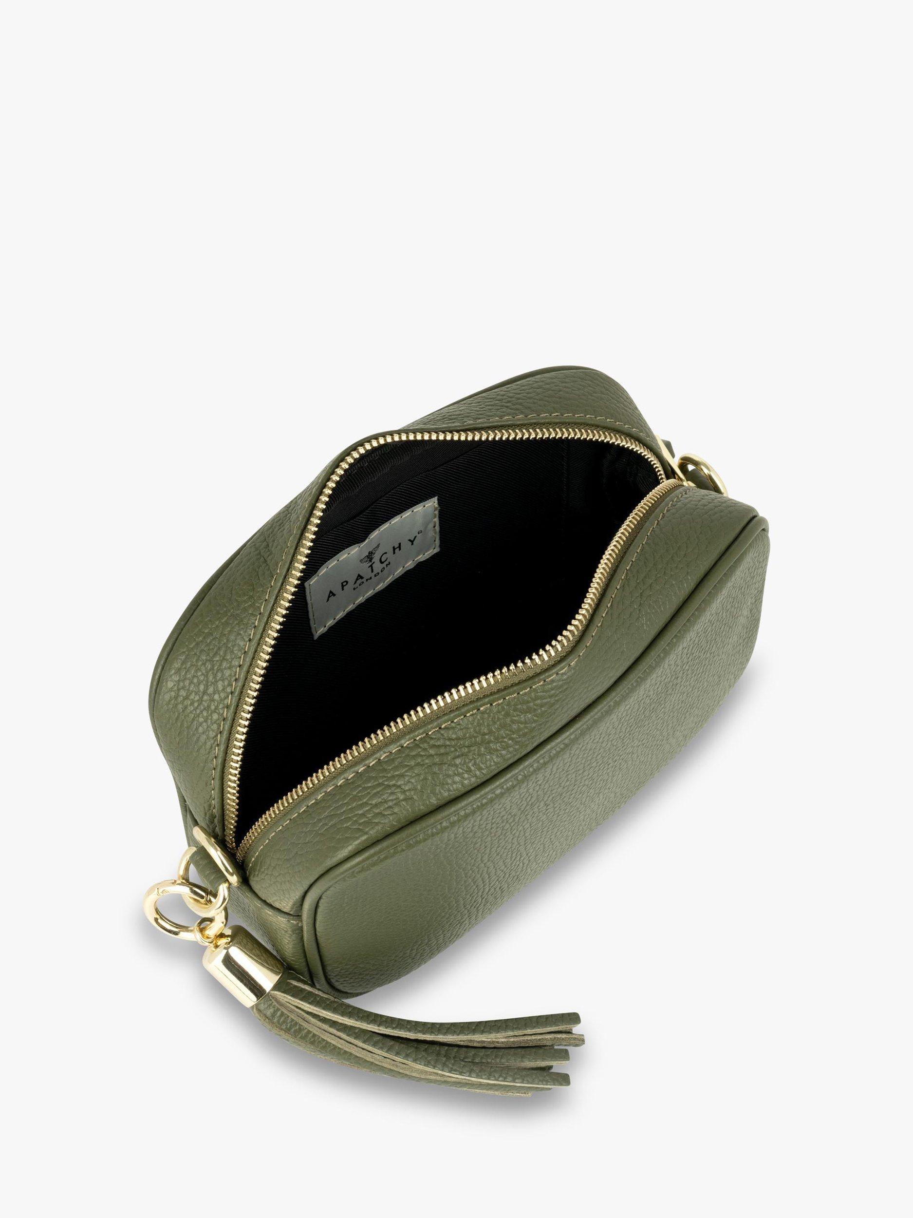 Product image 4 of 5, which shows Apatchy London Leather Cross Body Bag, Olive