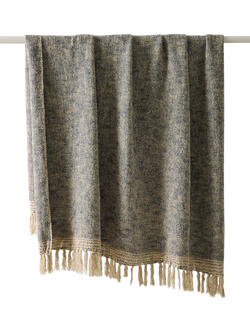 West Elm Two Tone Chunky Linen Throw, Grey, Graphite